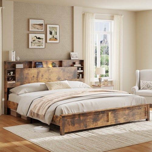 King rustic platform bed frame - rustic,